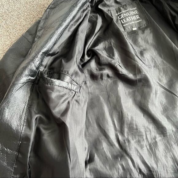 Vintage 80s 90s Italian Stone Design Genuine Leather Patchwork Trench Coat - Picture 12 of 16